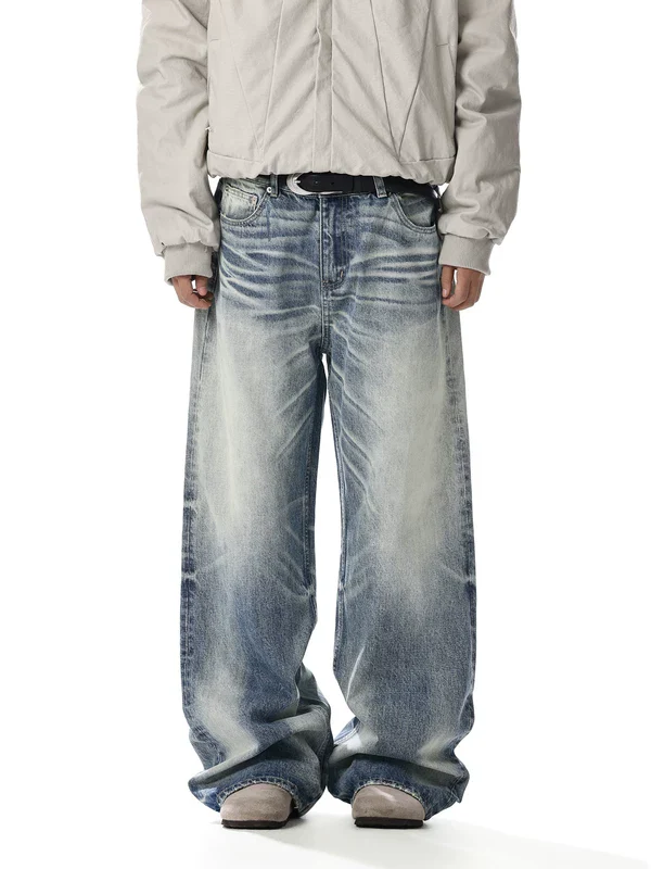 Washed Distressed Loose Straight Jeans - Image 4