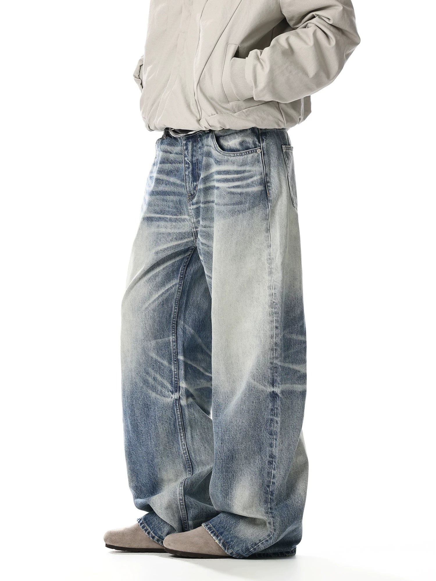 Washed Distressed Loose Straight Jeans - Image 6