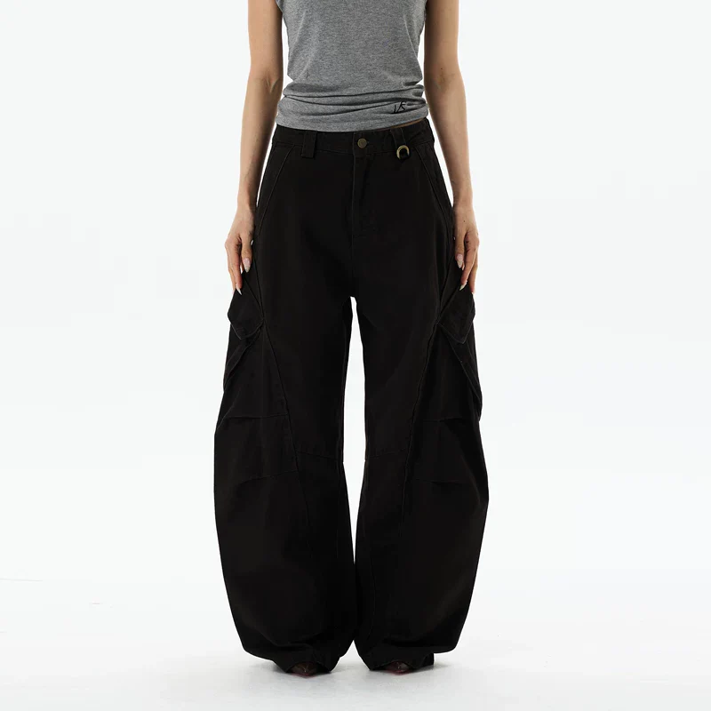 Retro Wide-Leg Curved Cargo Pants - Image 8