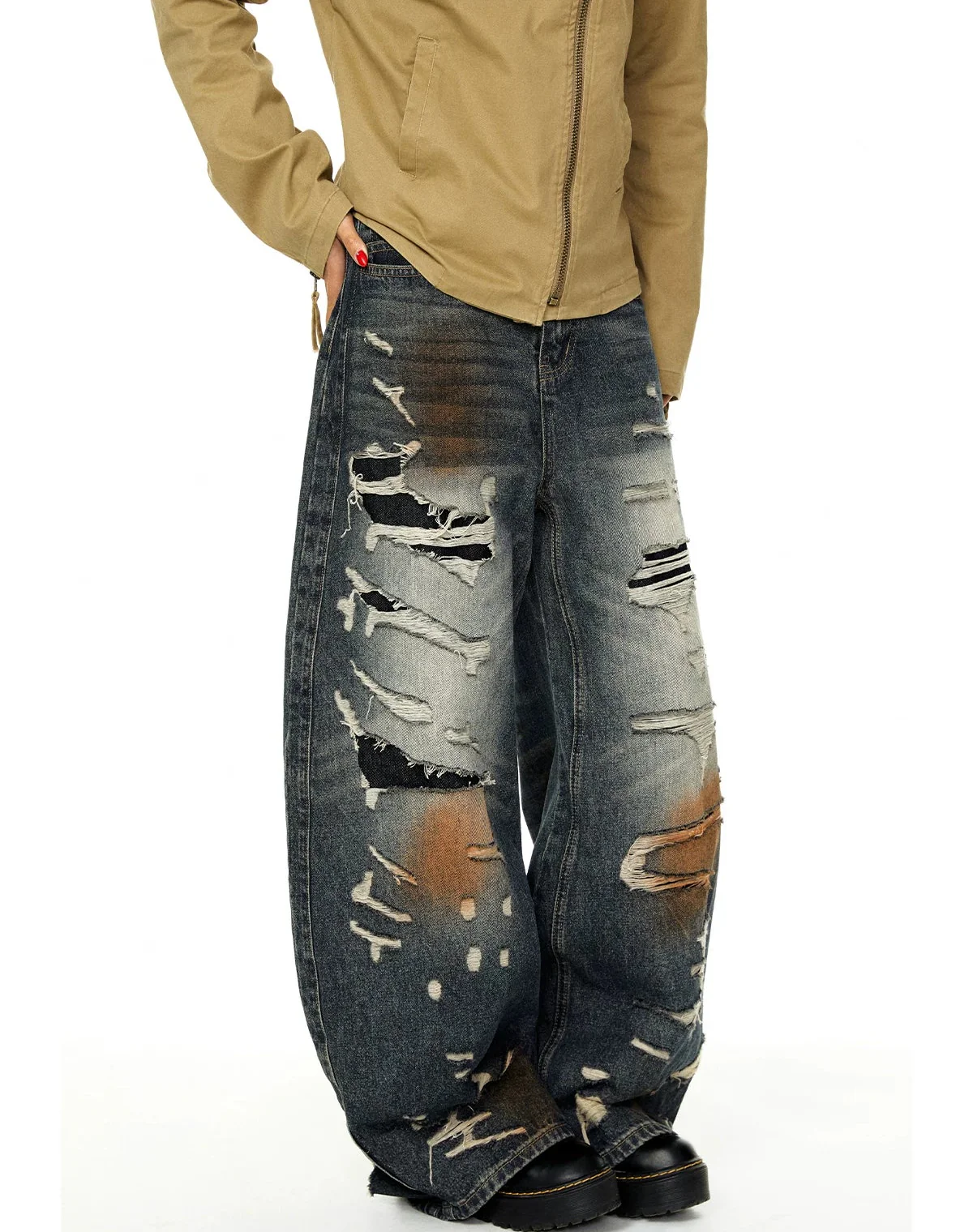 Retro Wide Leg Distressed Ripped Jeans - Image 3