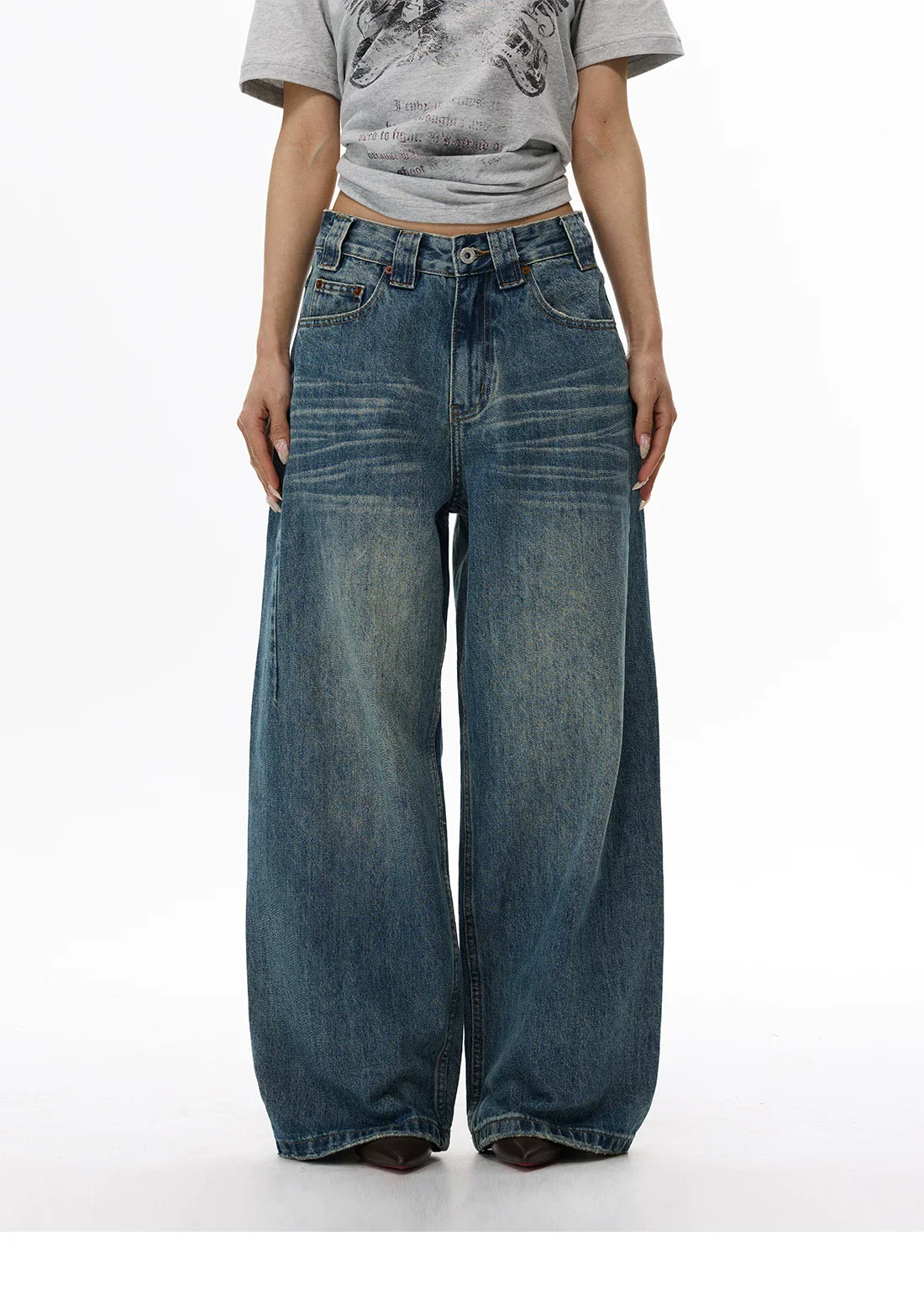 Retro Wide-Leg Washed Denim Pants - Image 5