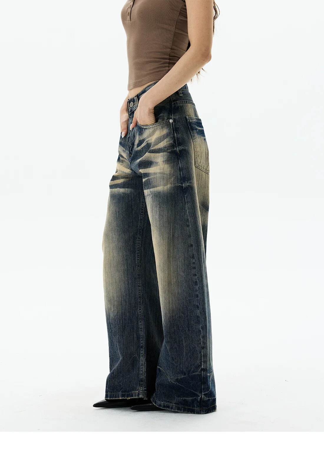 Retro Wide Leg Whiskered Denim Pants - Image 6
