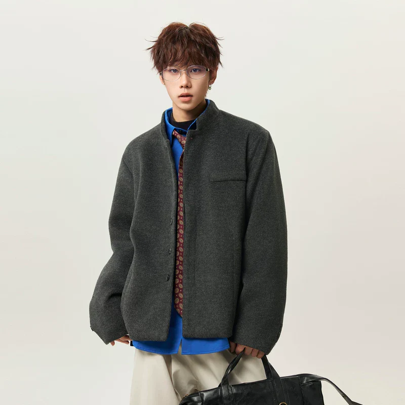 Retro Wool Stand Collar Coat Jacket - Image 4