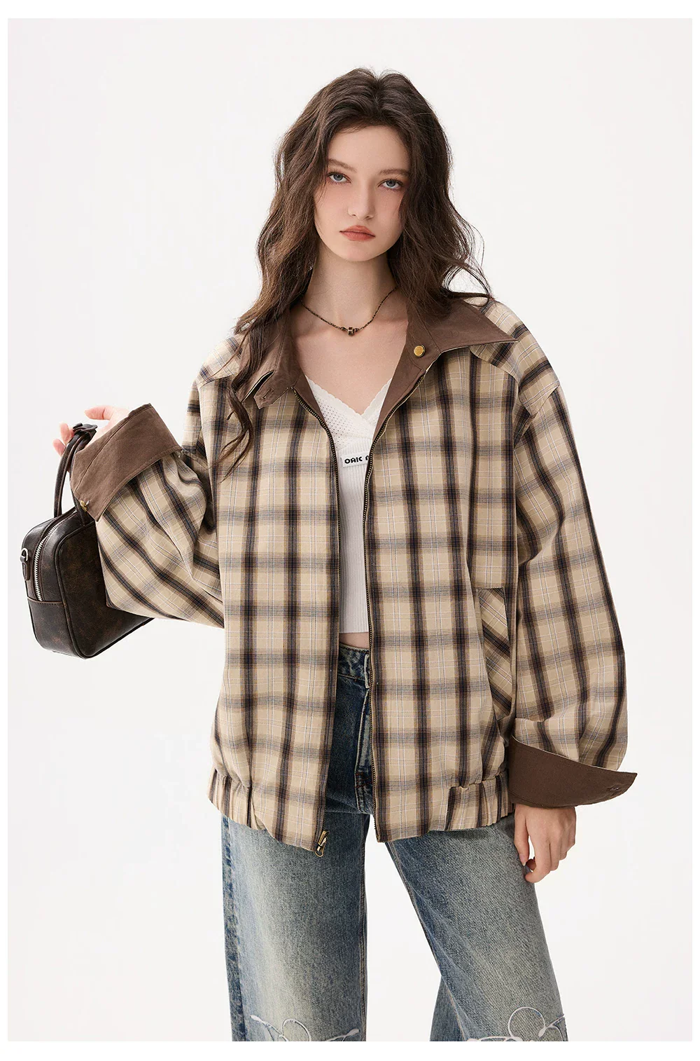 Reversible Plaid Collar Zip Front Coat - Image 6