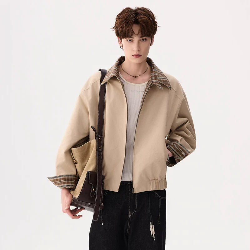 Reversible Plaid Collar Zip Jacket