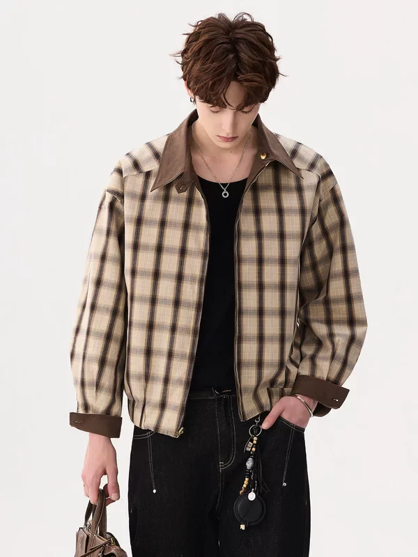 Reversible Plaid Collar Zip Jacket - Image 4
