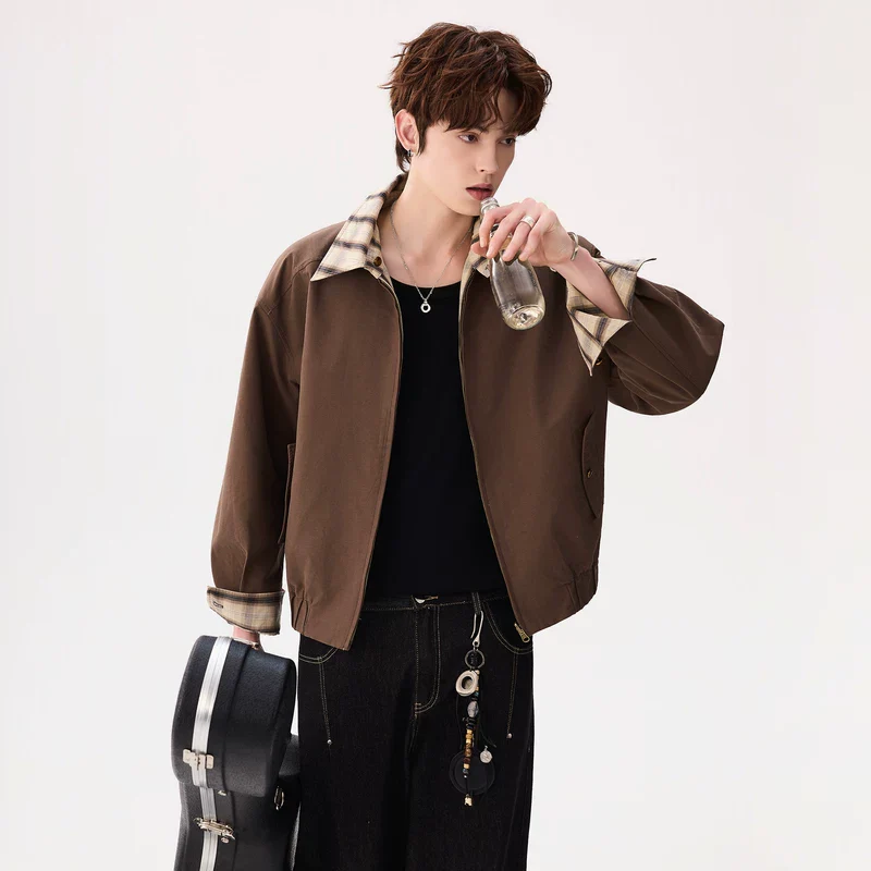 Reversible Plaid Collar Zip Jacket - Image 6