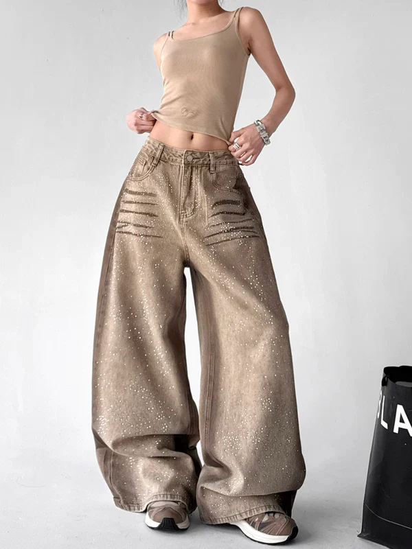 Rhinestone High-Waisted Wide-Leg Jeans - Image 2