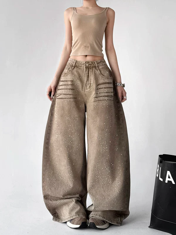 Rhinestone High-Waisted Wide-Leg Jeans - Image 4