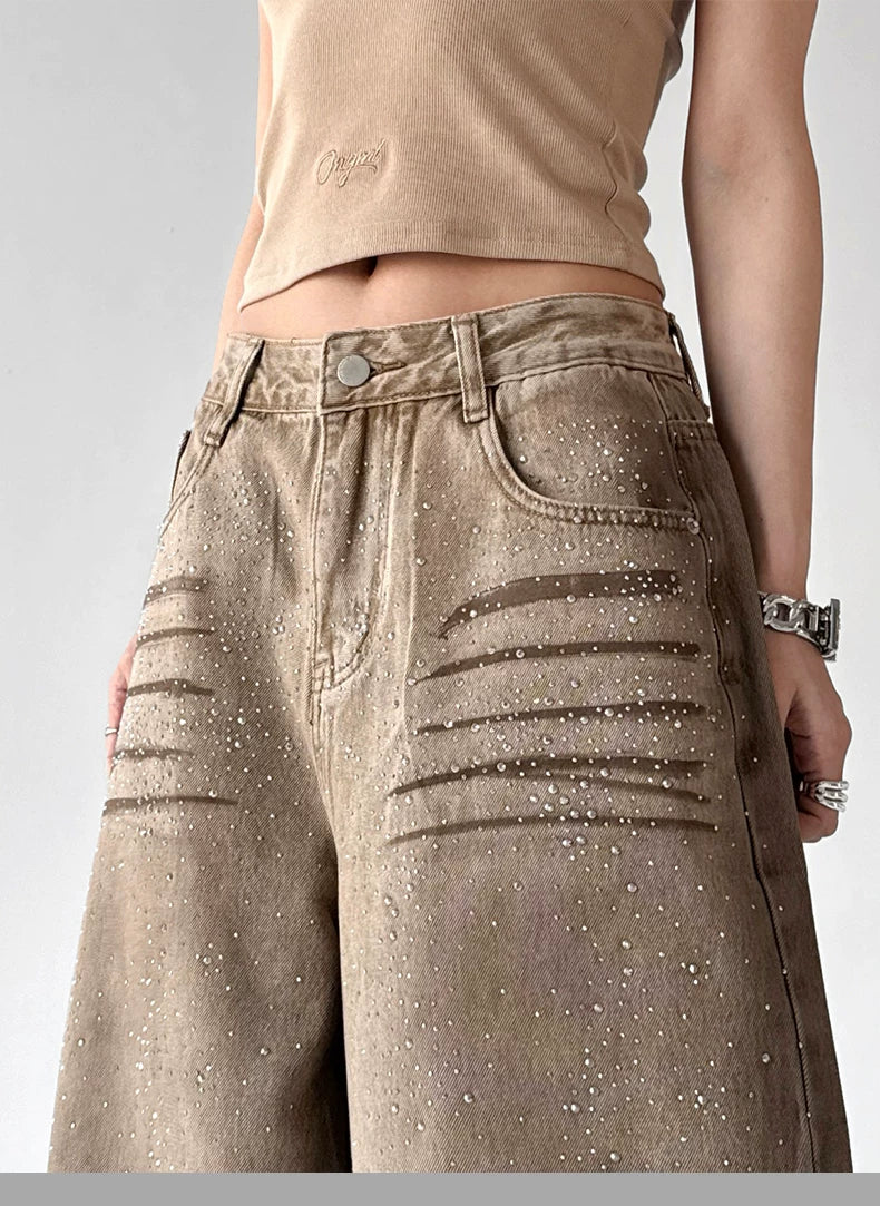 Rhinestone High-Waisted Wide-Leg Jeans - Image 6