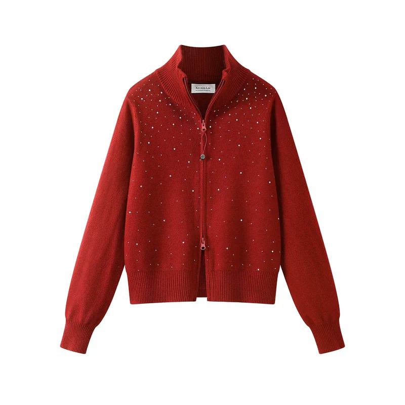 Rhinestone Knit Stand Collar Sweater - Image 2