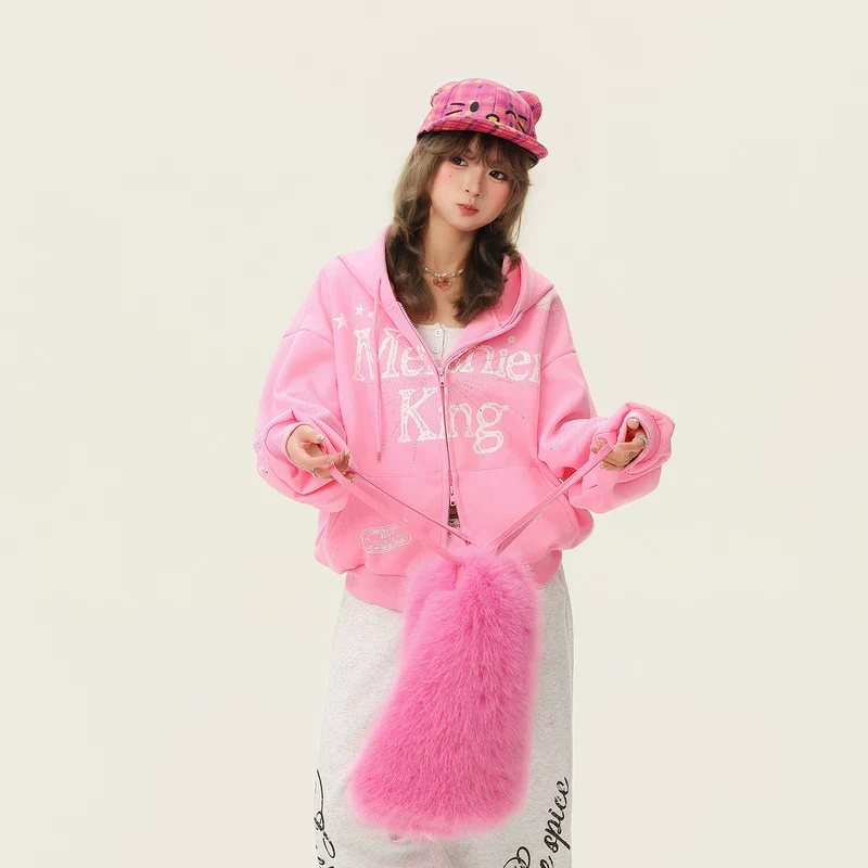 Rhinestone Letter Print Hooded Sweatshirt - Image 4