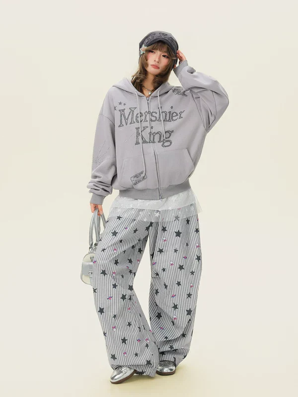 Rhinestone Letter Print Hooded Sweatshirt - Image 7