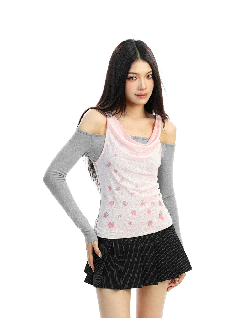 Rhinestone Off-Shoulder Hooded Layered Top - Image 6