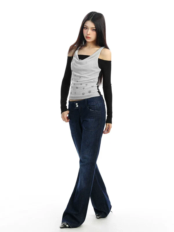 Rhinestone Off-Shoulder Hooded Layered Top - Image 8
