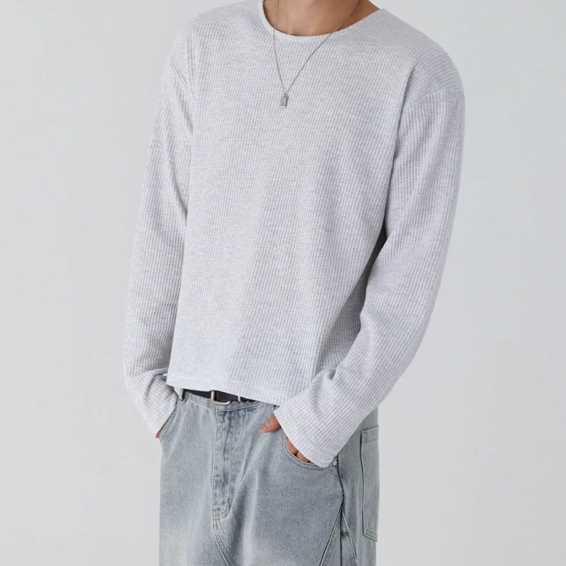 Ribbed Crew Neck Long Sleeve T-Shirt - Image 2