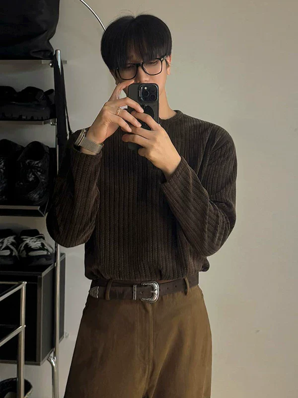 Ribbed Henley Collar Long Sleeve Pullover - Image 4