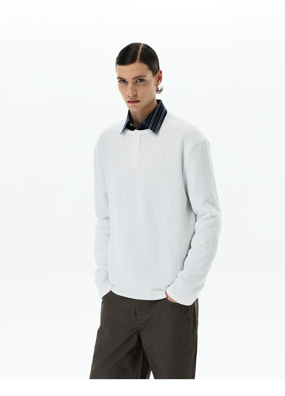 Ribbed Long-Sleeve Henley Shirt - Image 4