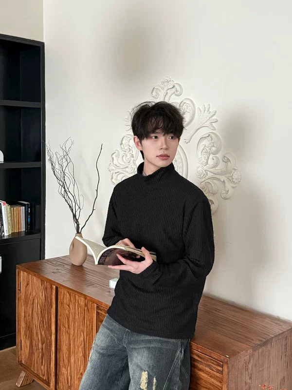 Ribbed Mock Neck Terry Pullover - Image 3