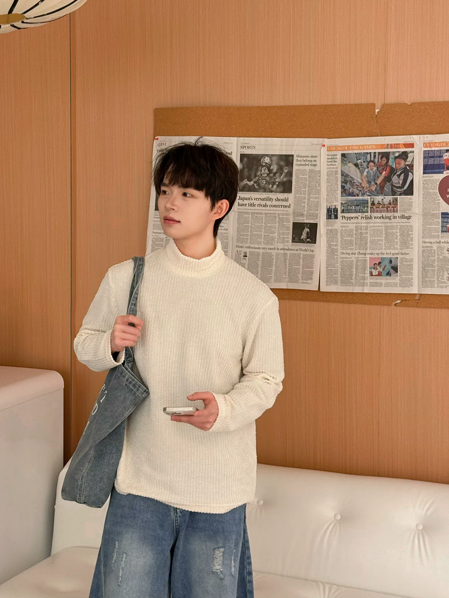 Ribbed Mock Neck Terry Pullover - Image 4