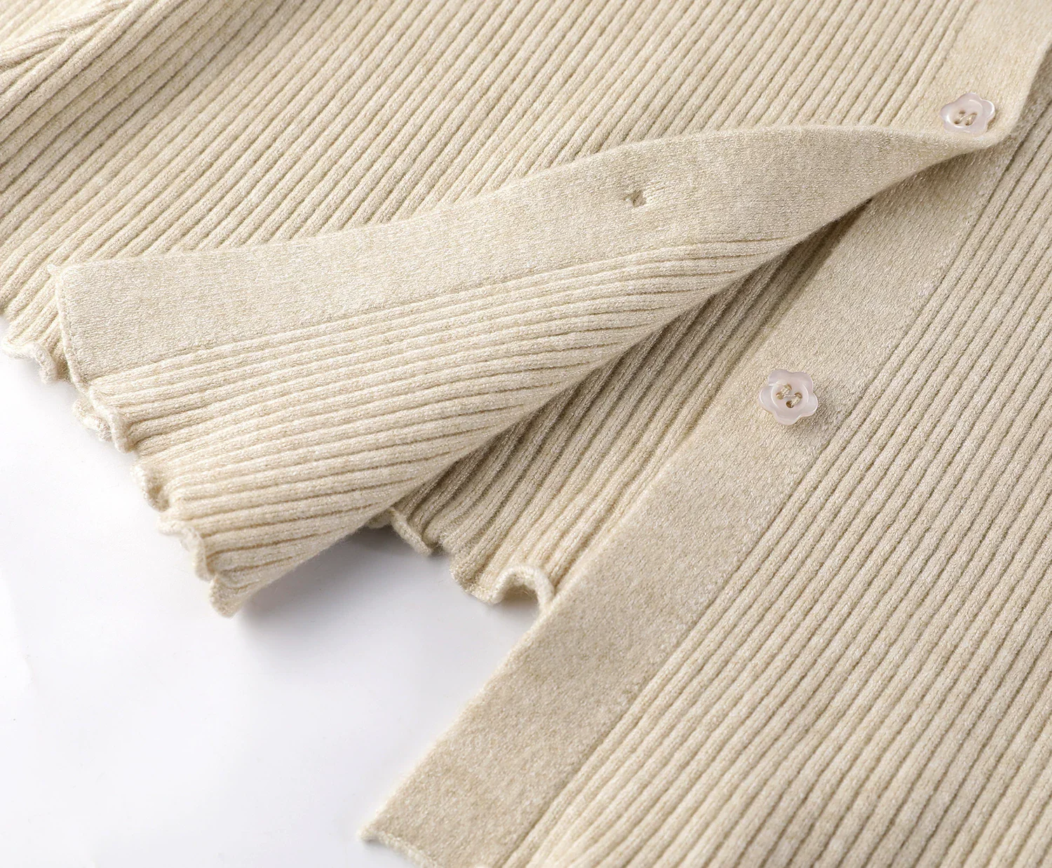 Ribbed V-Neck Lace Trim Knit Cardigan - Image 8