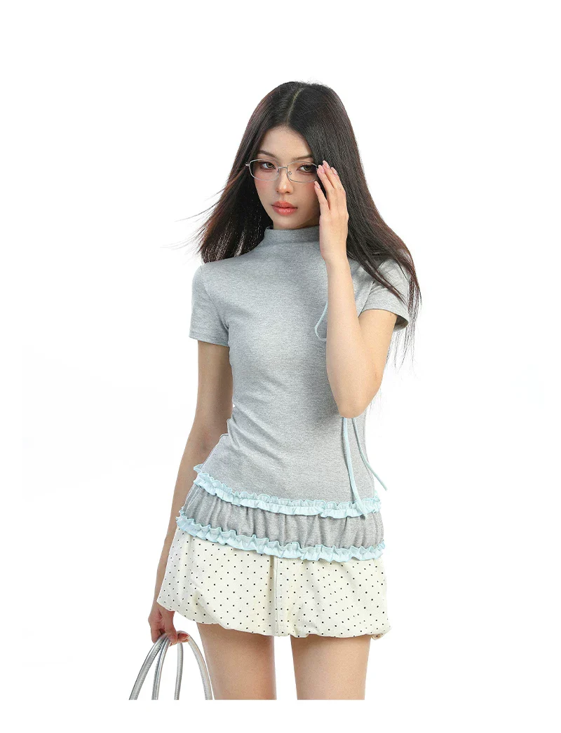 Ruffled Bow Trim Mock Neck Top - Image 3