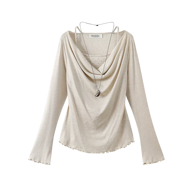 Ruffled Cowl Neck Long Sleeve Top - Image 2