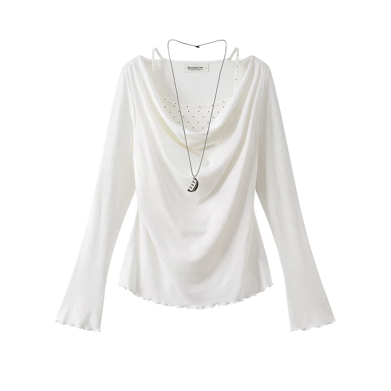 Ruffled Cowl Neck Long Sleeve Top - Image 4