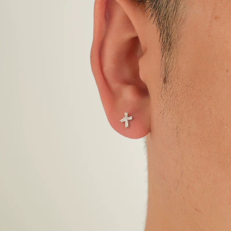 S925 Silver Cross Stud Earrings - Image 3