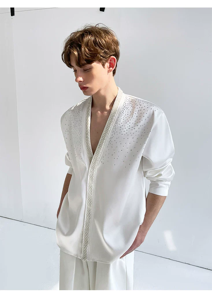 Rhinestone Embellishments Satin Shirt - Image 4