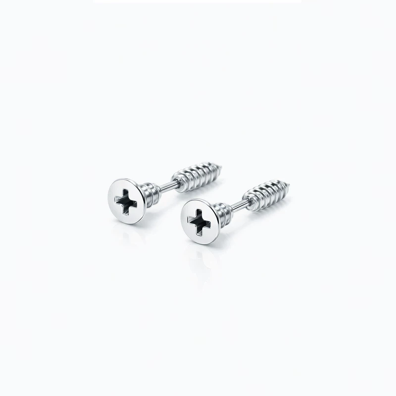Screw Bolt Design Metal Stud Earrings - Image 6