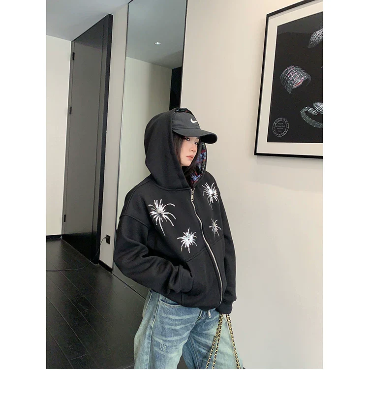 Sequin Embroidered Zip Up Hooded Jacket - Image 6