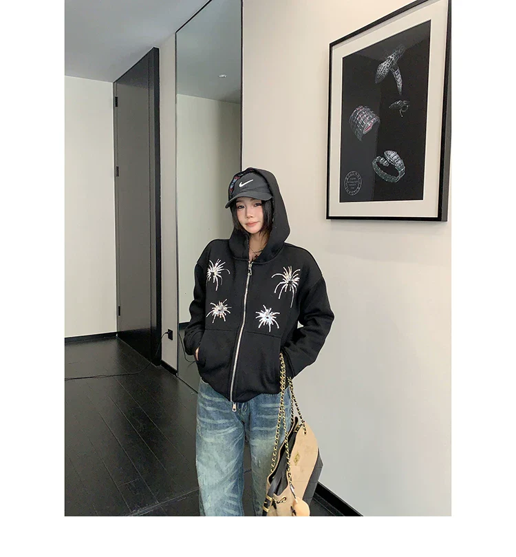 Sequin Embroidered Zip Up Hooded Jacket - Image 7