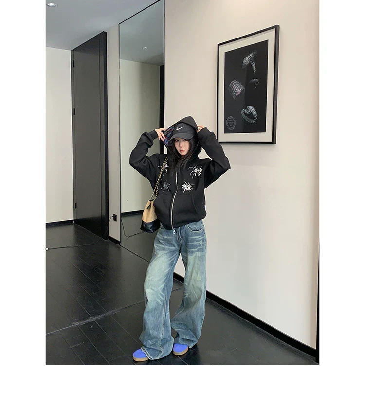 Sequin Embroidered Zip Up Hooded Jacket - Image 8