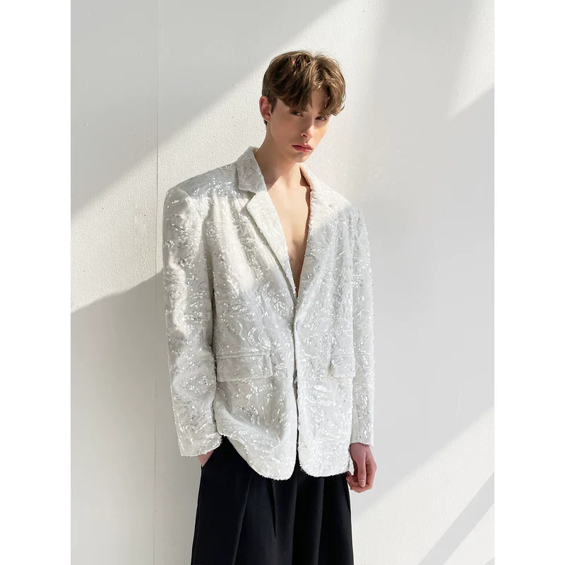 Sequined Velvet Lapel Suit Jacket - Image 2
