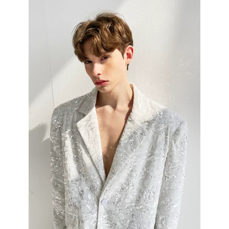 Sequined Velvet Lapel Suit Jacket - Image 3
