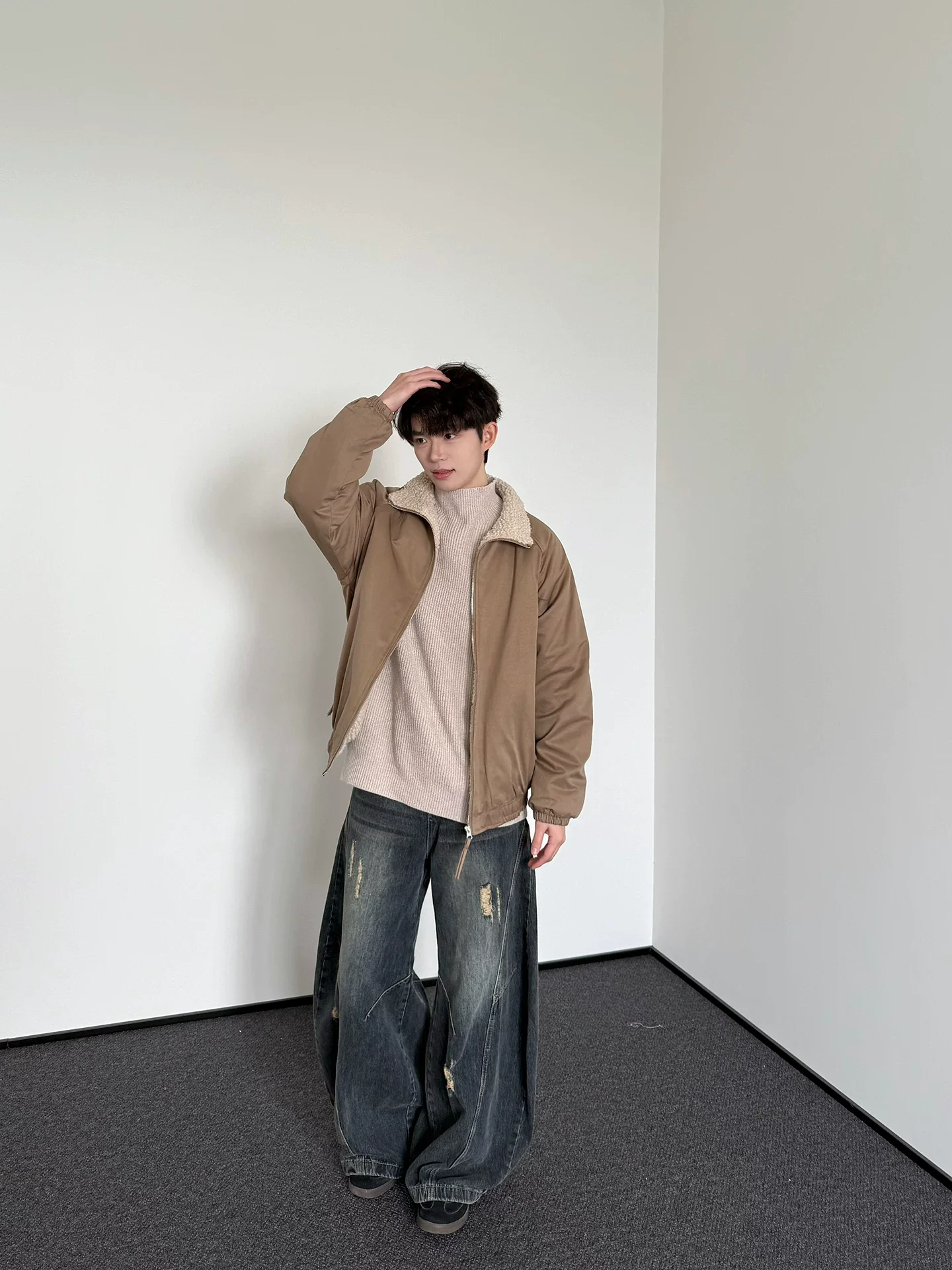 Shearling Lined Stand Collar Winter Coat - Image 9