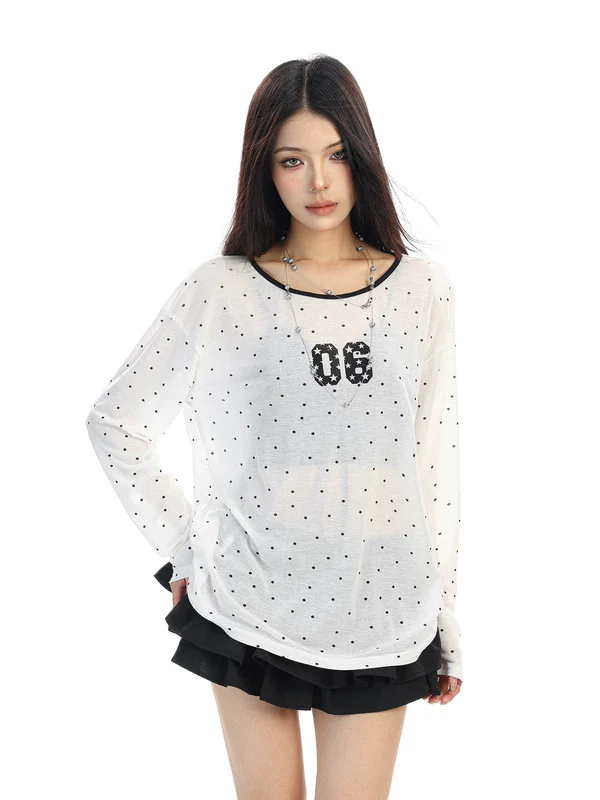Sheer Polka Dot Long Sleeve Top - Image 2