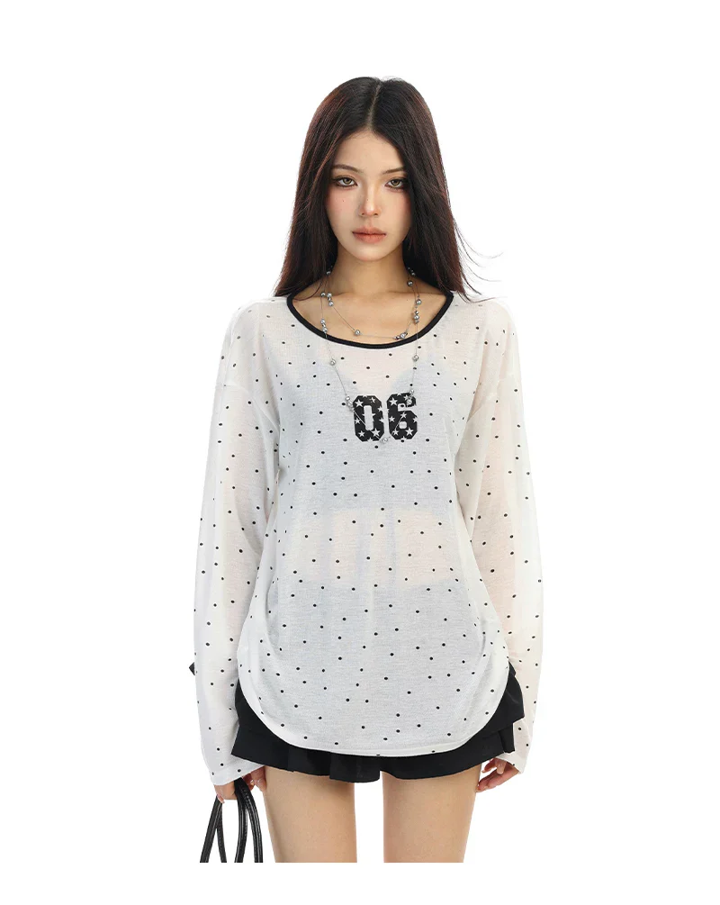 Sheer Polka Dot Long Sleeve Top - Image 3