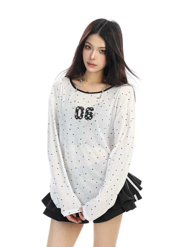 Sheer Polka Dot Long Sleeve Top - Image 4