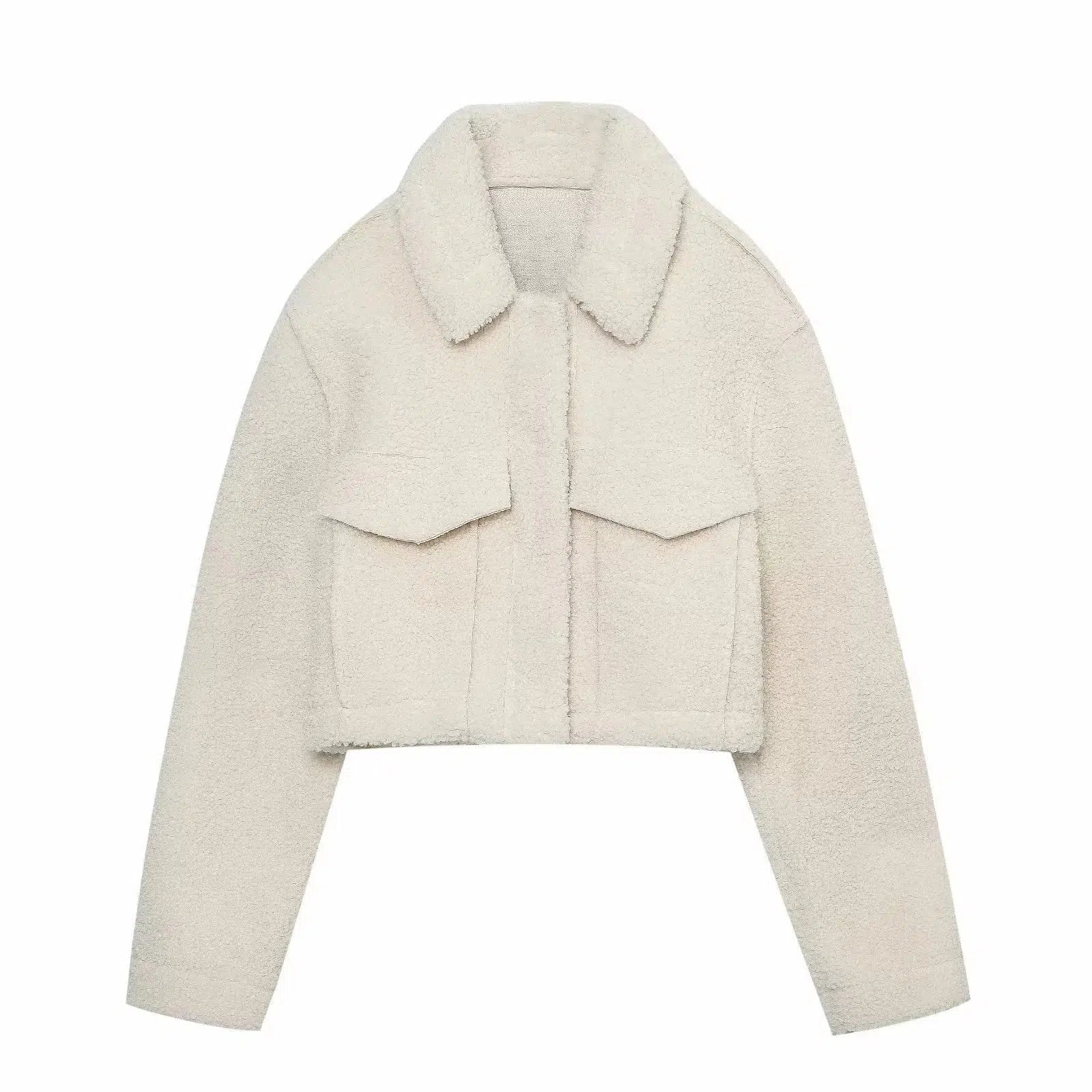 Front Pockets Sherpa Cropped Jacket - Image 2
