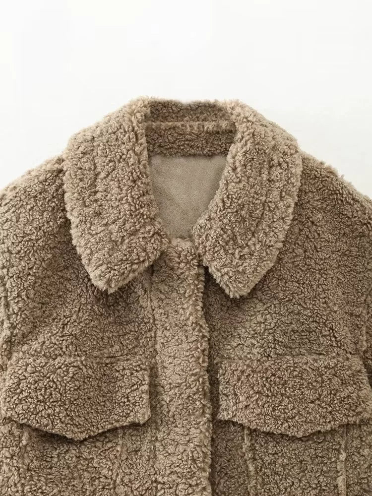 Front Pockets Sherpa Cropped Jacket - Image 3