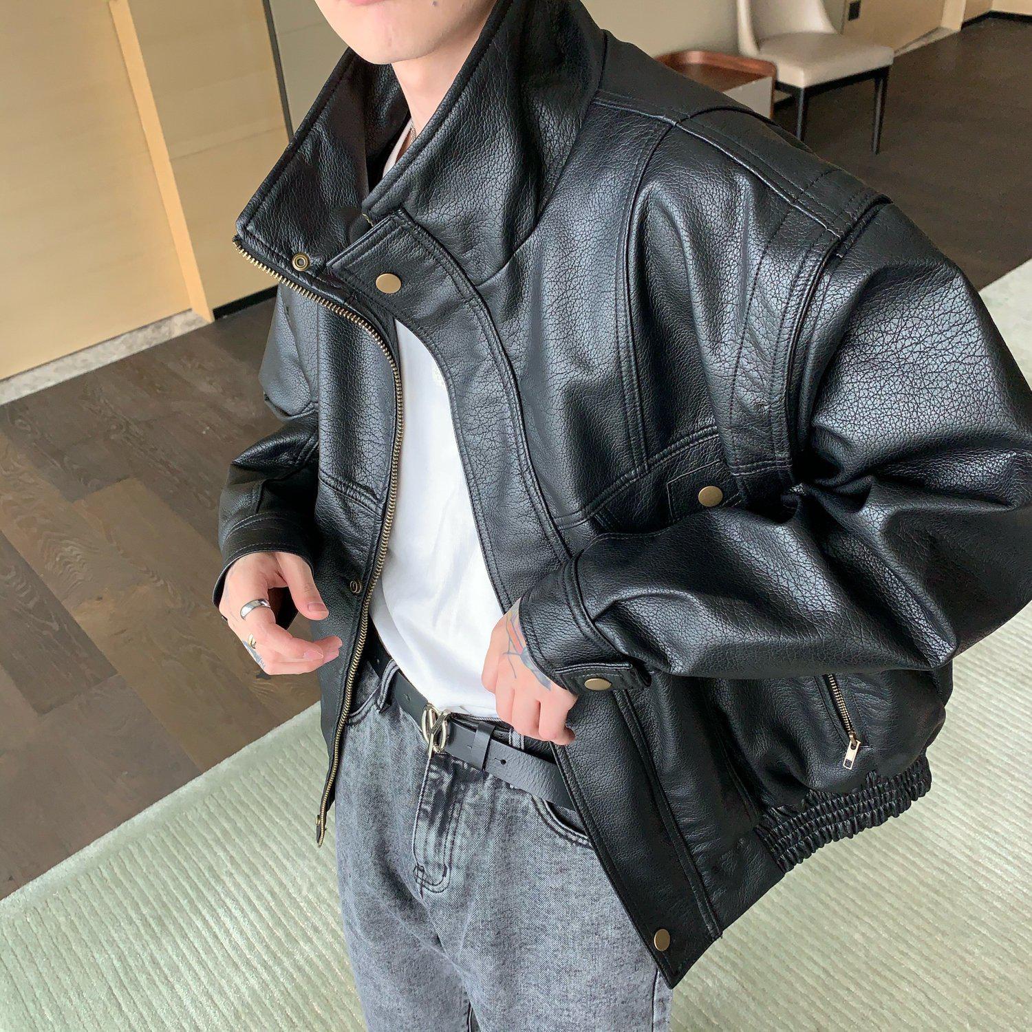 Stand-up Collar PU Leather Biker Jacket - Image 4