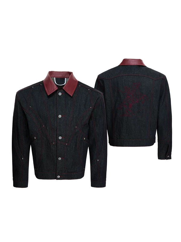 Contrast Collar Short Raw Denim Jacket