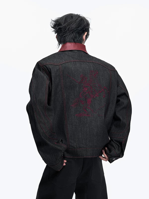 Contrast Collar Short Raw Denim Jacket - Image 2