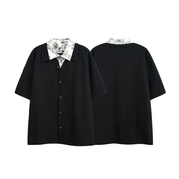Short Sleeve Double Collar Button Up Shirt - Image 2