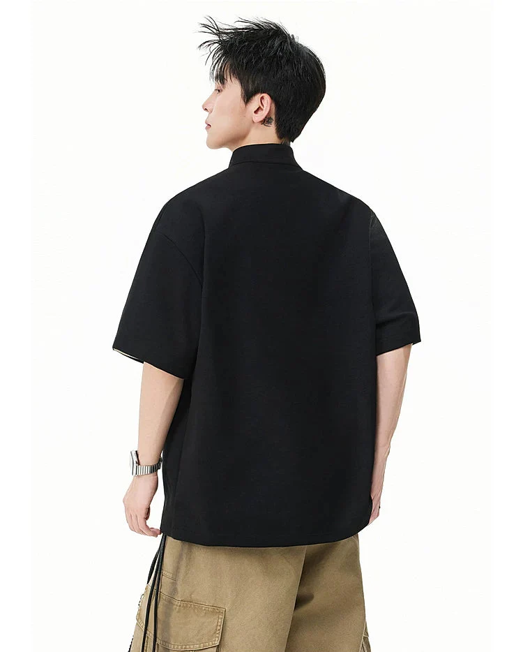 Short-Sleeve Henley Collar Loose T-Shirt - Image 9