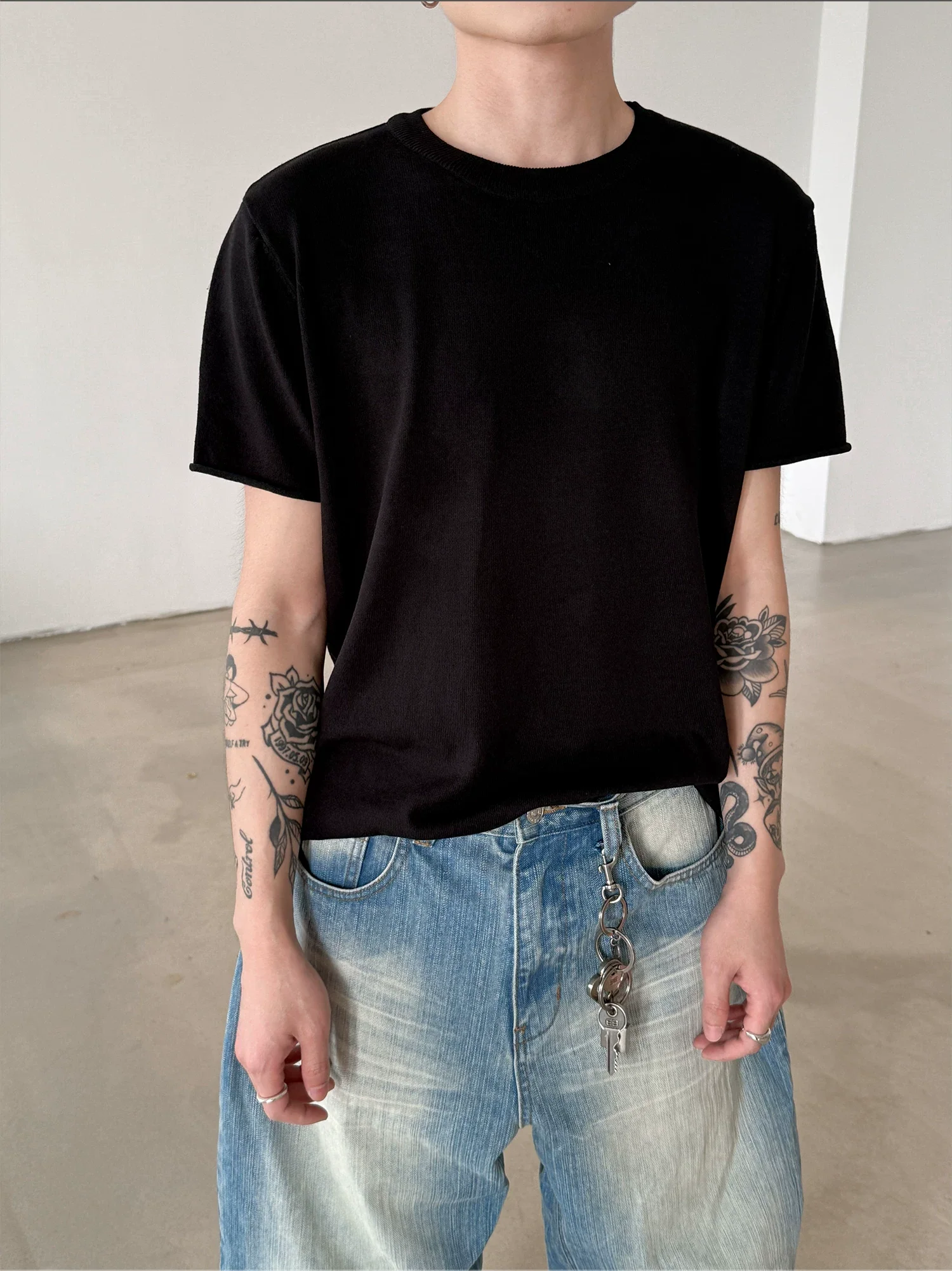 Short-Sleeve Knit Crewneck Sweater - Image 7