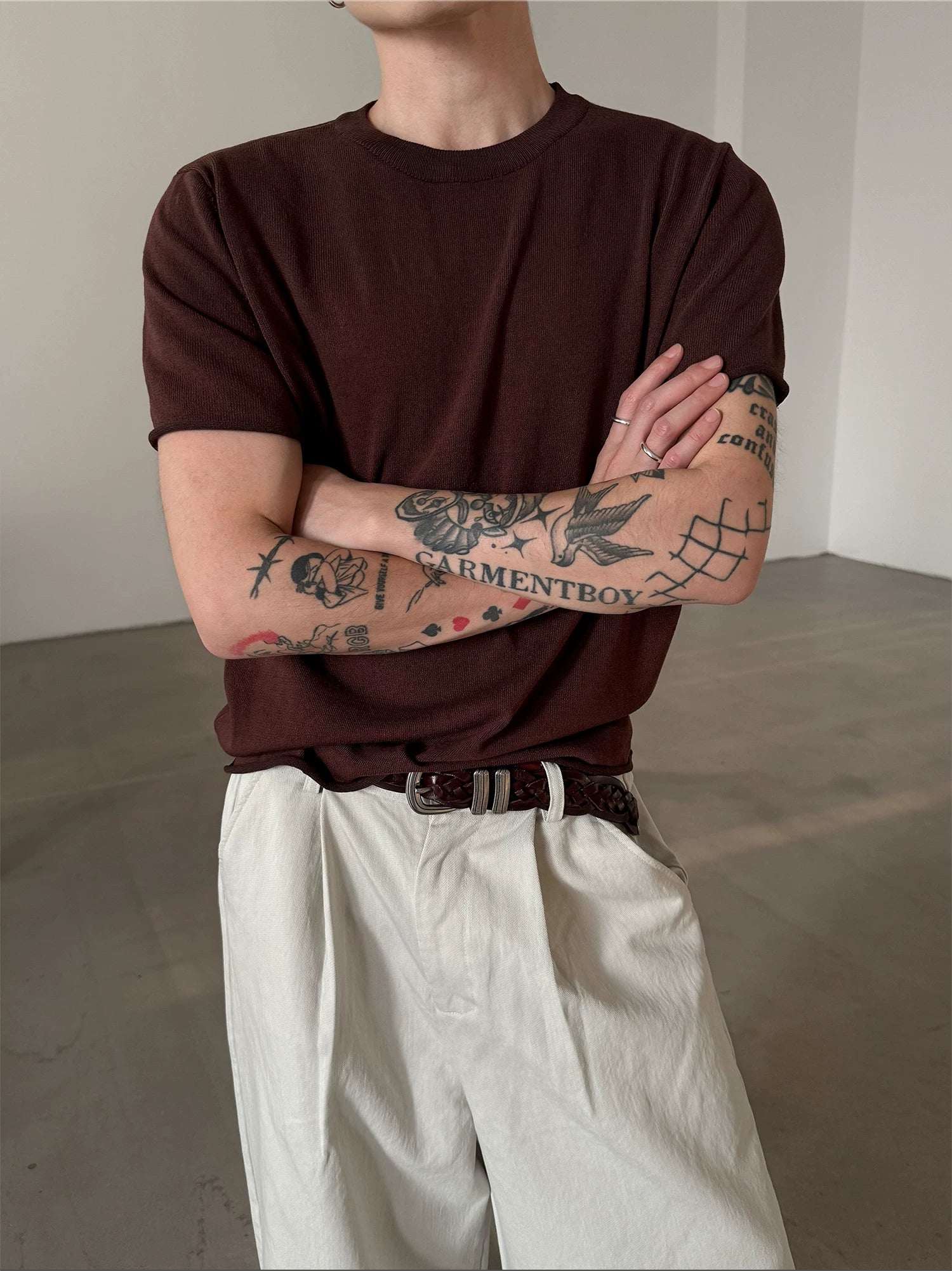 Short-Sleeve Knit Crewneck Sweater - Image 9
