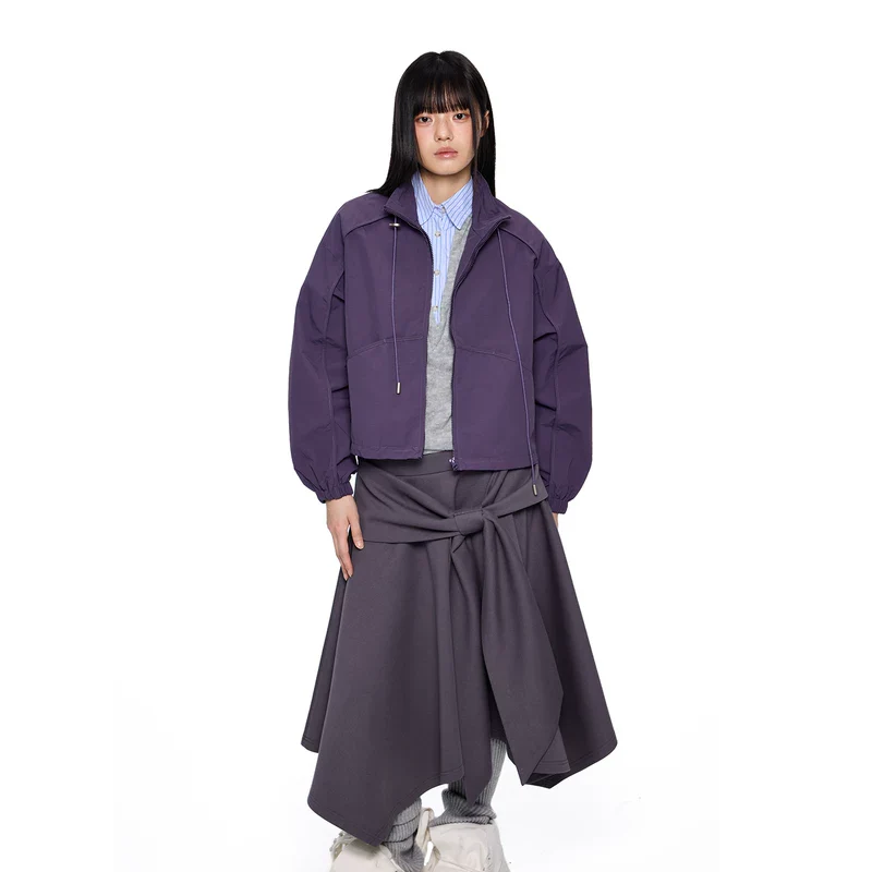 Short Stand Collar Drop Shoulder Jacket - Image 2